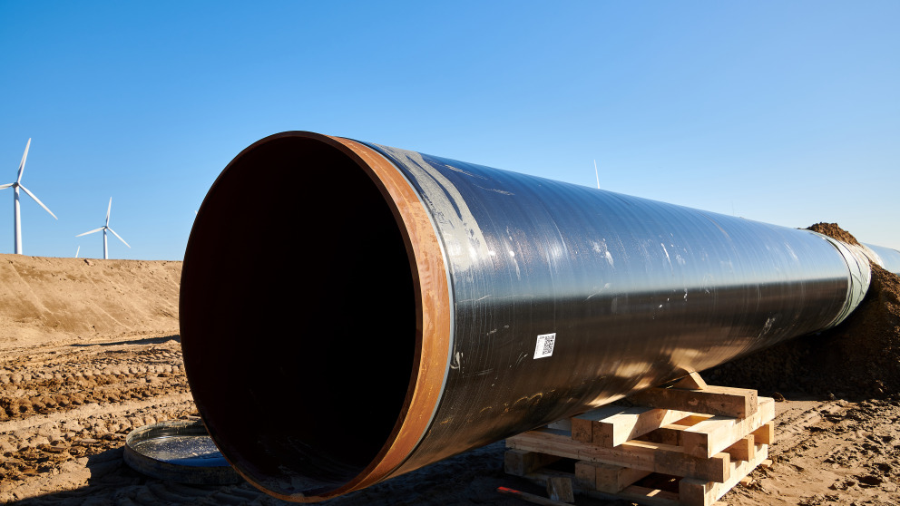 Construction work on the European natural gas pipeline EUGAL near Wrangelsburg in 2019.