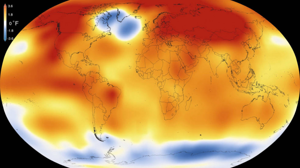 2015 wurden auf der Erde die wärmsten Oberflächentemperaturen seit Beginn der Aufzeichnungen 1880 gemessen, wie unabhängige Analysen durch die NASA und die National Oceanic and Atmospheric Administration (NOAA) zeigen. © NASA Goddard Space Flight Center, CC BY 2.0