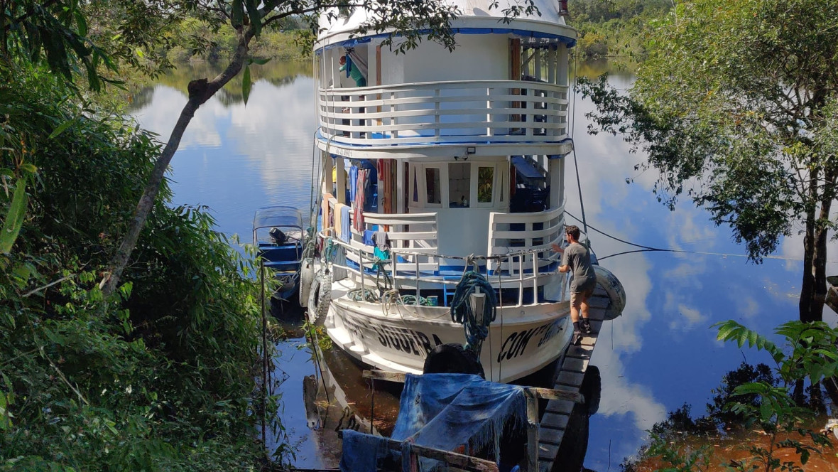 The research and film production boat on the Arapiuns River. 