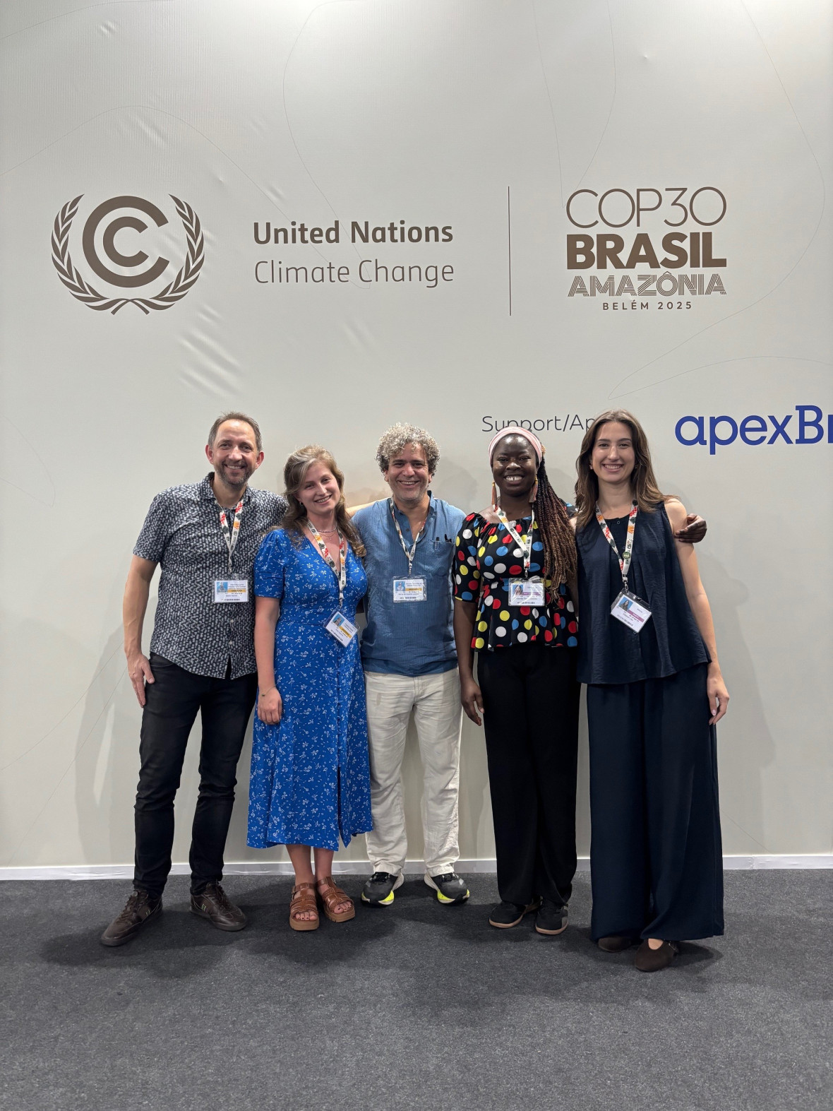 Potsdam researchers in Belém (from left to right): Martin Herold, Viola Heinrich (both GFZ), Bernardo Jurema, Adenike Oladosu and Deborah Lika (all RIFS).