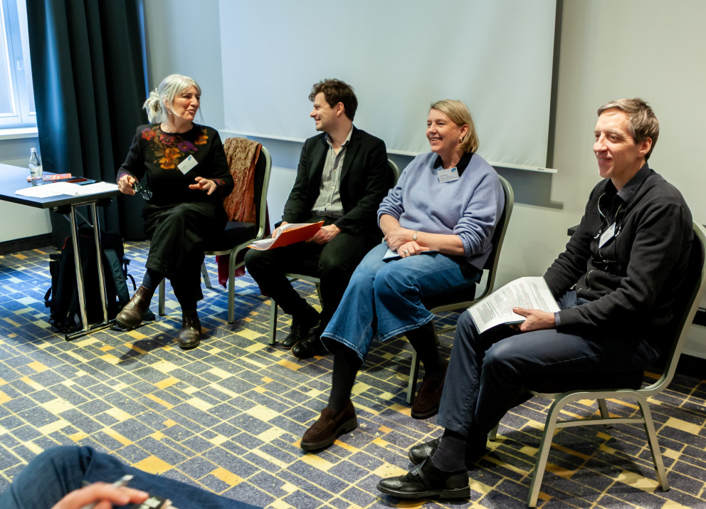 RIFS Fellow Cléo Mieulet moderates the panel discussion with Florentin Letissier, Heike Birkhölzer and Christian Lautermann (from left). 