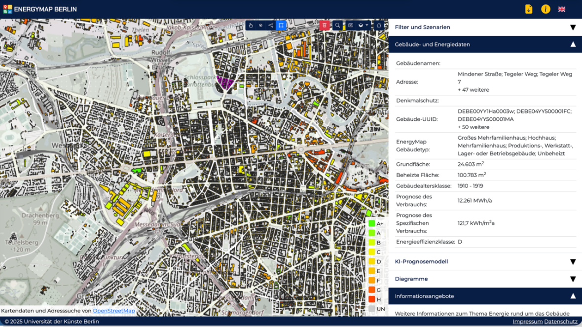 The digital tool EnergyMap Berlin offers a high level of transparency for building data and a wide range of possible applications. It was developed under the leadership of the Berlin University of the Arts.